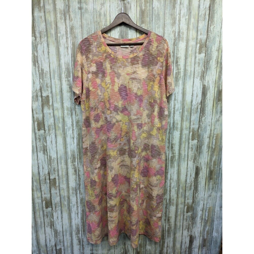 LOGO by Lori Goldstein Stretchy Dress Rainbow Pastels Tie Dye Pockets 1X NWOT